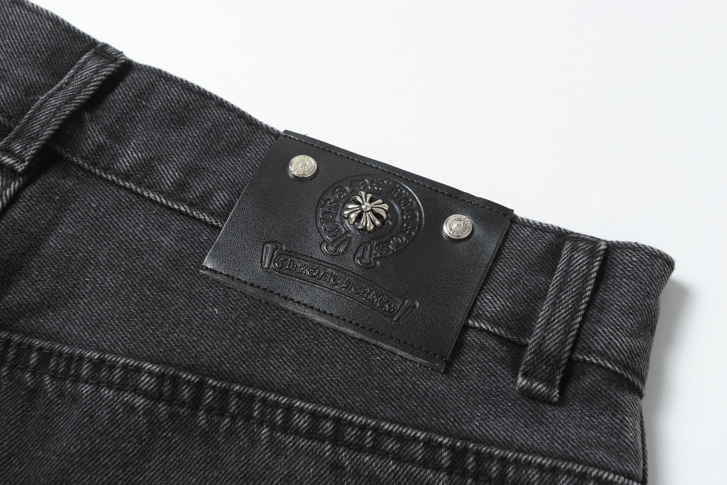 Chrome Hearts White & Black Leather Cross Patches Jeans