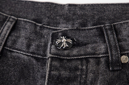 Chrome Hearts Multi Cross Patch Denim Jeans - Grey Gothic Street Pants 1111
