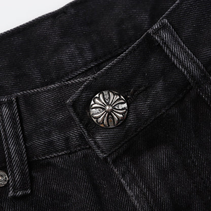 Chrome Hearts Cross Patch Embroidered & Hand-Painted Denim Shorts 9927