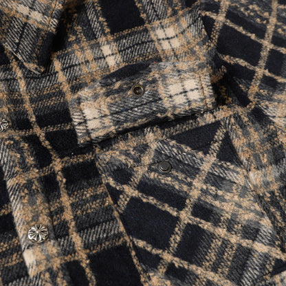 Chrome Hearts Embroidered Leather Cross Detail Flannel Shirt