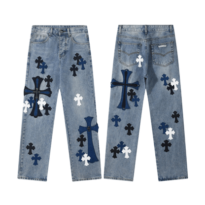 Chrome Hearts blue Silver Cross Patch Jeans