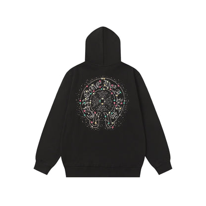Chrome Hearts Colorful Rhinestone Hoodie - Black Gothic Street Sweatshirt 2608