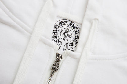 Chrome Hearts Letter Printed Long Cross Flower Arm Zipper Sweatshirt 5007