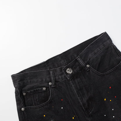 Chrome Hearts Cross Patch Embroidered & Hand-Painted Denim Shorts 9927