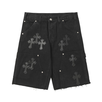 Chrome Hearts Vintage Cross Patchwork Washed Carpenter Denim Shorts 9902