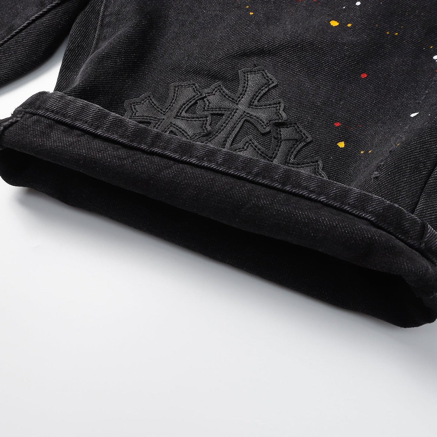 Chrome Hearts Cross Patch Embroidered & Hand-Painted Denim Shorts 9927