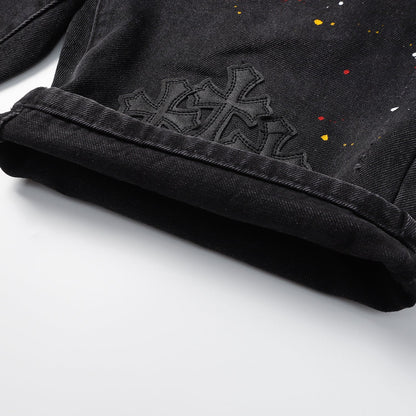 Chrome Hearts Cross Patch Embroidered & Hand-Painted Denim Shorts 9927