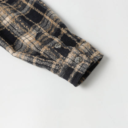 Chrome Hearts Embroidered Leather Cross Detail Flannel Shirt