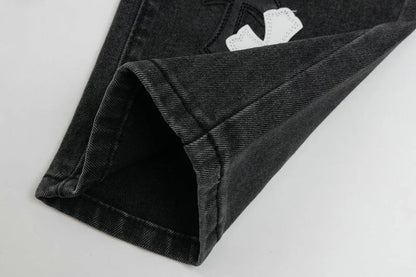 Chrome Hearts Black & White Cross Patch Flame Knee Jeans