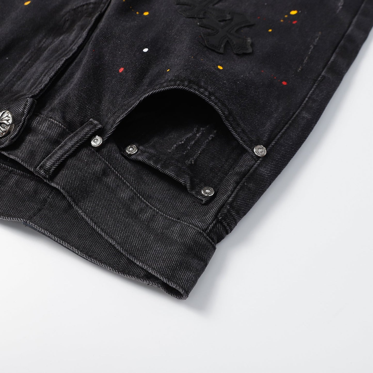 Chrome Hearts Cross Patch Embroidered & Hand-Painted Denim Shorts 9927