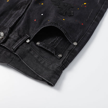 Chrome Hearts Cross Patch Embroidered & Hand-Painted Denim Shorts 9927