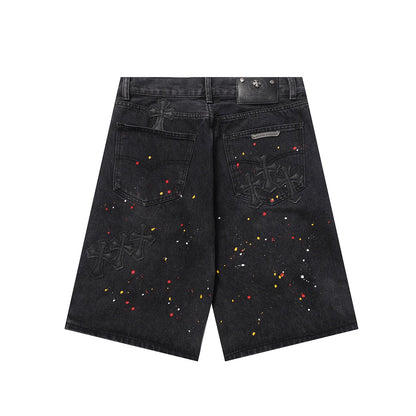 Chrome Hearts Cross Patch Embroidered & Hand-Painted Denim Shorts 9927