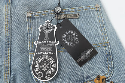 Chrome Hearts Vintage Cross Patchwork Washed Carpenter Denim Shorts 201