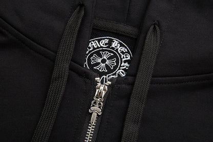 Chrome Hearts Letter Printed Long Cross Flower Arm Zipper Sweatshirt 5007