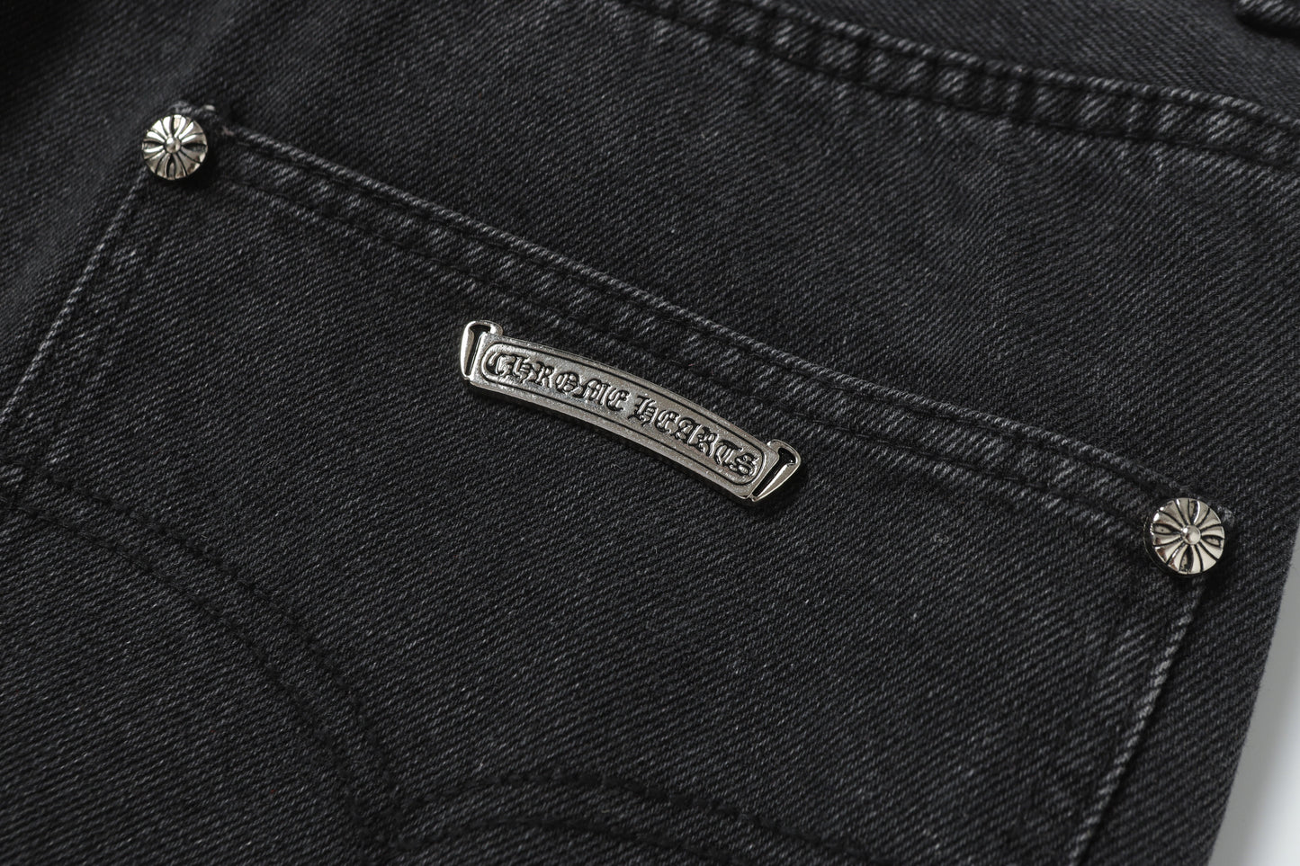 Chrome Hearts Grey & Blue Leather Cross Patches Jeans