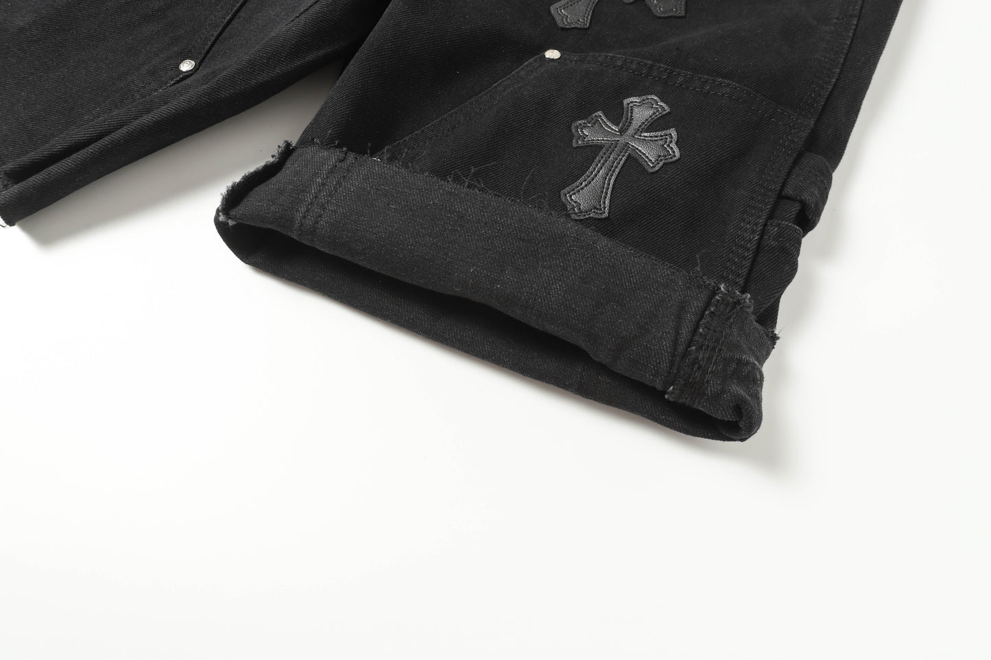 Chrome Hearts Vintage Cross Patchwork Washed Carpenter Denim Shorts 9902