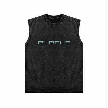 PURPLE-Purple Make Old Sleeveless T-Shirt ZJBPUR100#