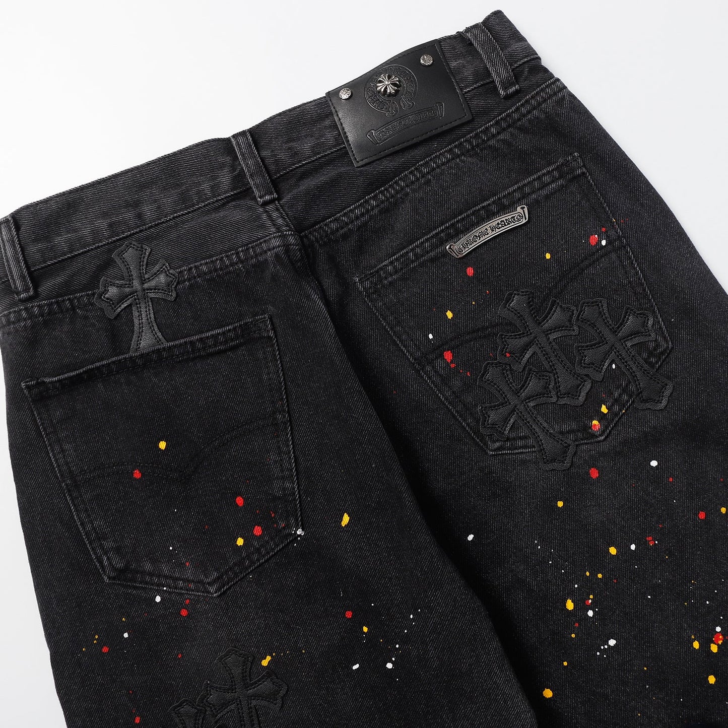 Chrome Hearts Cross Patch Embroidered & Hand-Painted Denim Shorts 9927