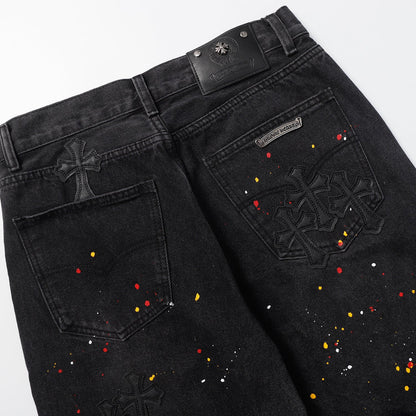 Chrome Hearts Cross Patch Embroidered & Hand-Painted Denim Shorts 9927
