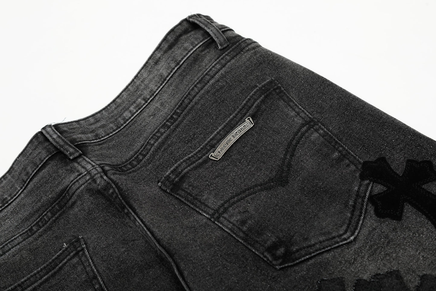 Chrome Hearts Black & Grey Silver Cross Patch Jeans