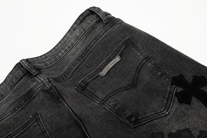 Chrome Hearts Black & Grey Silver Cross Patch Jeans