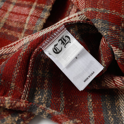 Chrome Hearts Embroidered Leather Cross Detail Flannel Shirt