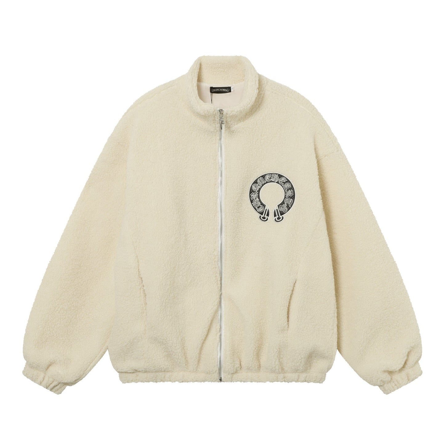 Chrome Hearts Sherpa Fleece Jacket - Gothic Cross Embroidery Black Beige Outerwear
