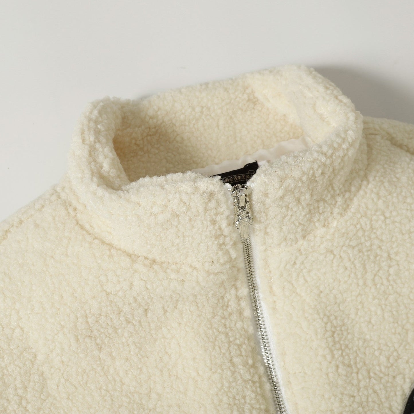 Chrome Hearts Sherpa Fleece Jacket - Gothic Cross Embroidery Black Beige Outerwear