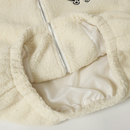 Chrome Hearts Sherpa Fleece Jacket - Gothic Cross Embroidery Black Beige Outerwear