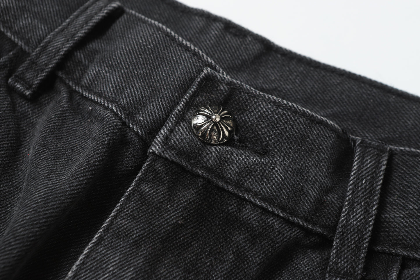 Chrome Hearts Grey & Blue Leather Cross Patches Jeans
