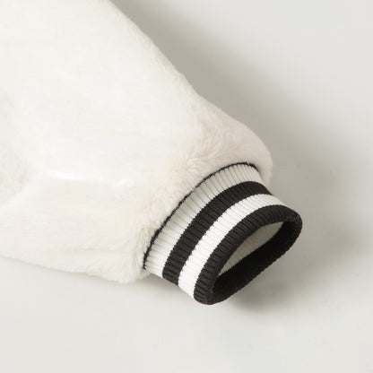 Chrome Hearts Faux Fur Cross Varsity Jacket - Black White Gothic Streetwear