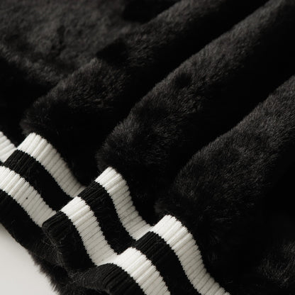 Chrome Hearts Faux Fur Cross Varsity Jacket - Black White Gothic Streetwear