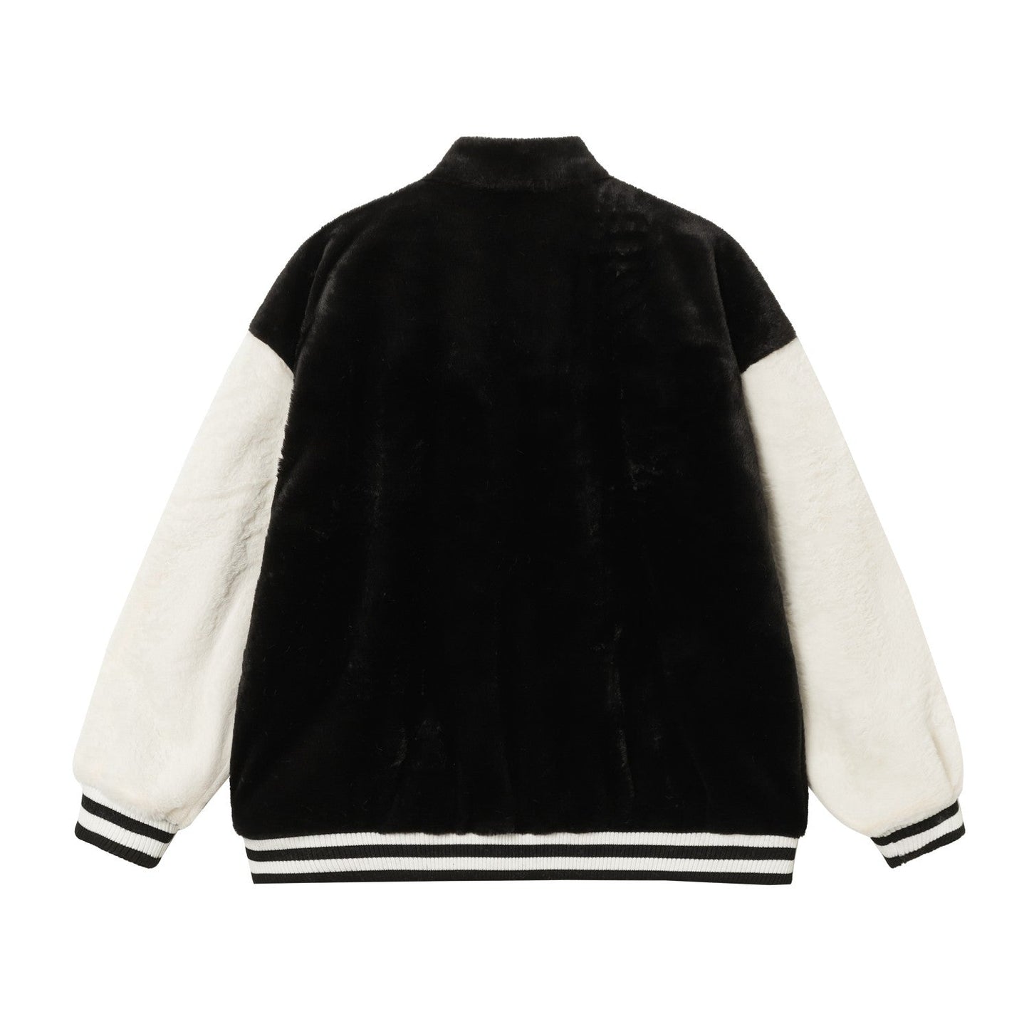 Chrome Hearts Faux Fur Cross Varsity Jacket - Black White Gothic Streetwear