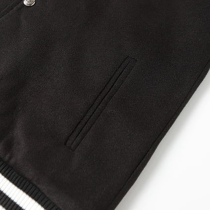 Chrome Hearts Cross Embroidered Leather Sleeve Varsity Jacket - Black Street Style