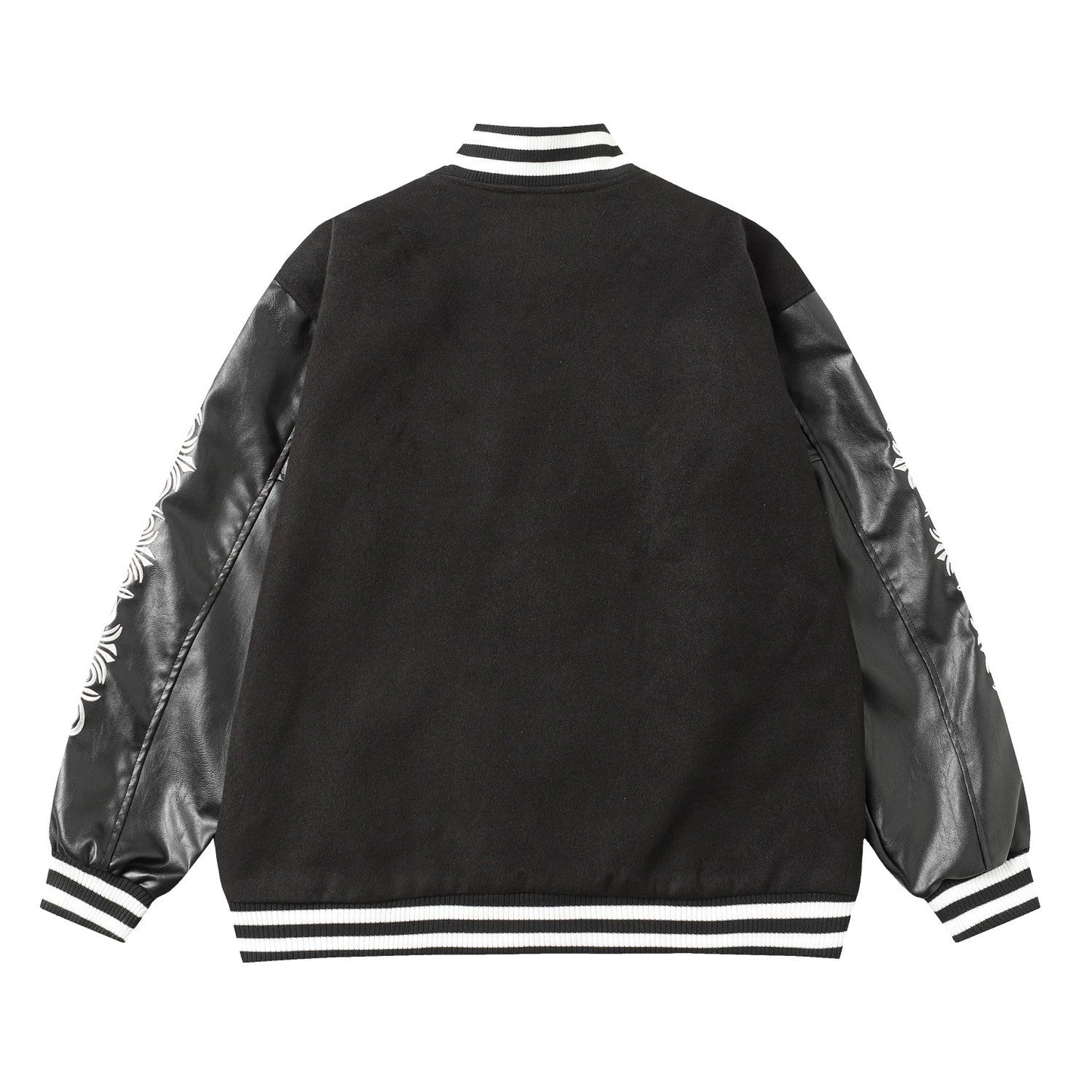 Chrome Hearts Cross Embroidered Leather Sleeve Varsity Jacket - Black Street Style