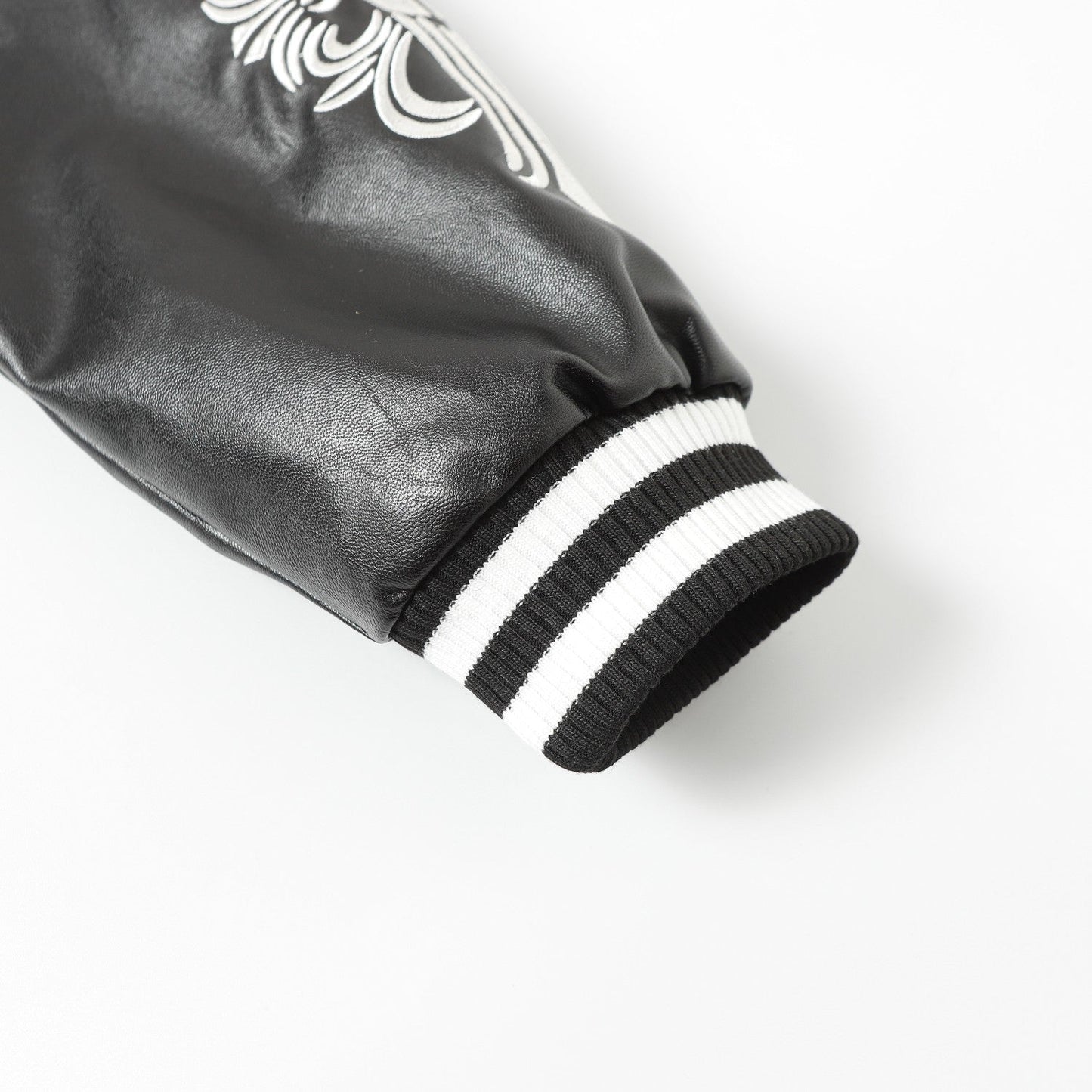 Chrome Hearts Cross Embroidered Leather Sleeve Varsity Jacket - Black Street Style