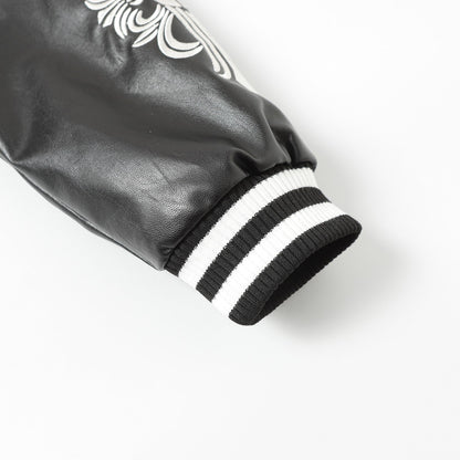 Chrome Hearts Cross Embroidered Leather Sleeve Varsity Jacket - Black Street Style