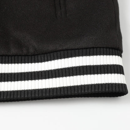 Chrome Hearts Cross Embroidered Leather Sleeve Varsity Jacket - Black Street Style