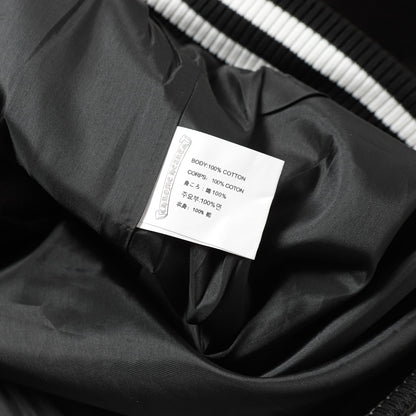 Chrome Hearts Cross Embroidered Leather Sleeve Varsity Jacket - Black Street Style