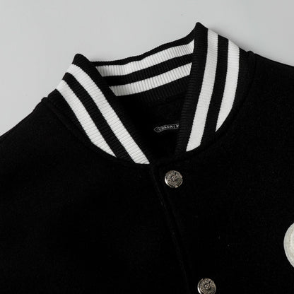 Chrome Hearts Varsity Jacket - Black White Gothic Baseball Coat