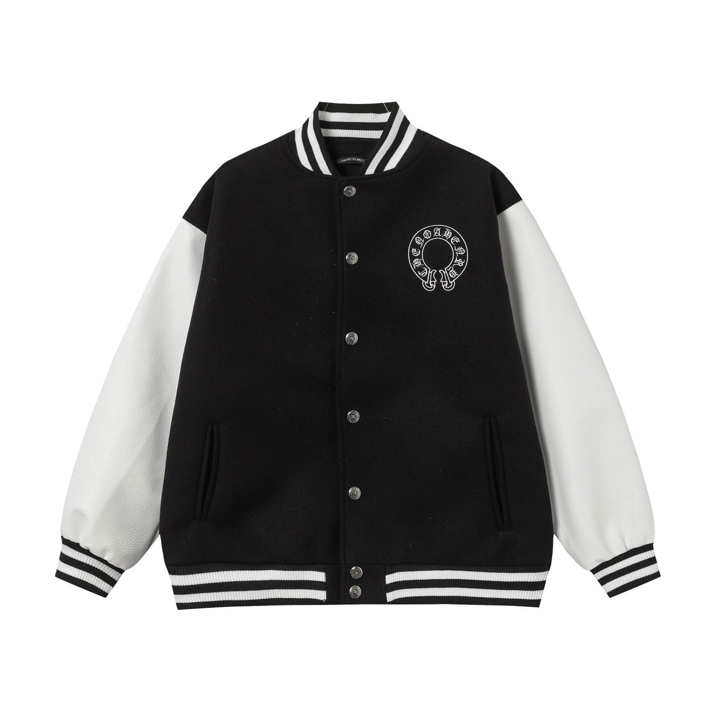 Chrome Hearts Layered Cross Varsity Jacket - Black White Street Style Outerwear