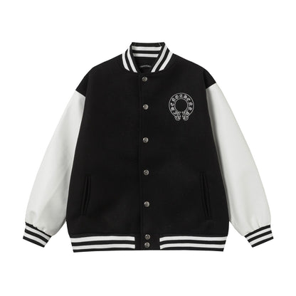 Chrome Hearts Layered Cross Varsity Jacket - Black White Street Style Outerwear