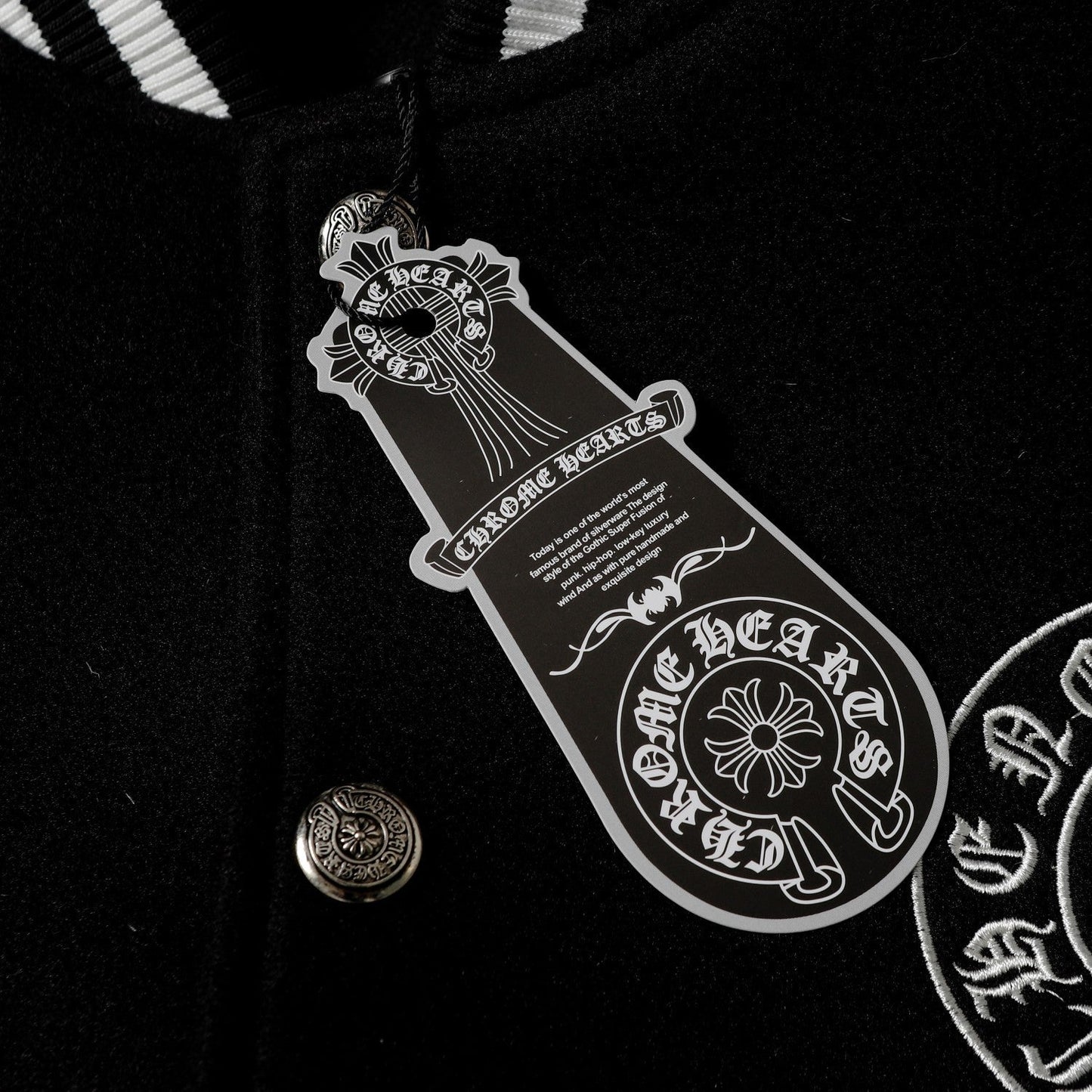 Chrome Hearts Layered Cross Varsity Jacket - Black White Street Style Outerwear
