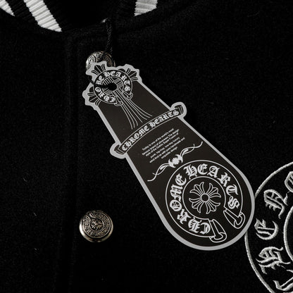 Chrome Hearts Layered Cross Varsity Jacket - Black White Street Style Outerwear