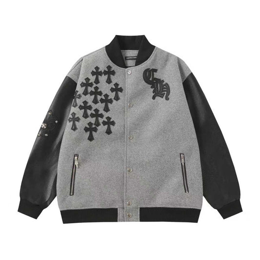 Chrome Hearts Multi Cross Varsity Jacket - Grey Black Street Jacket
