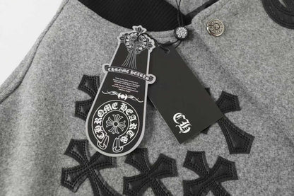 Chrome Hearts Multi Cross Varsity Jacket - Grey Black Street Jacket