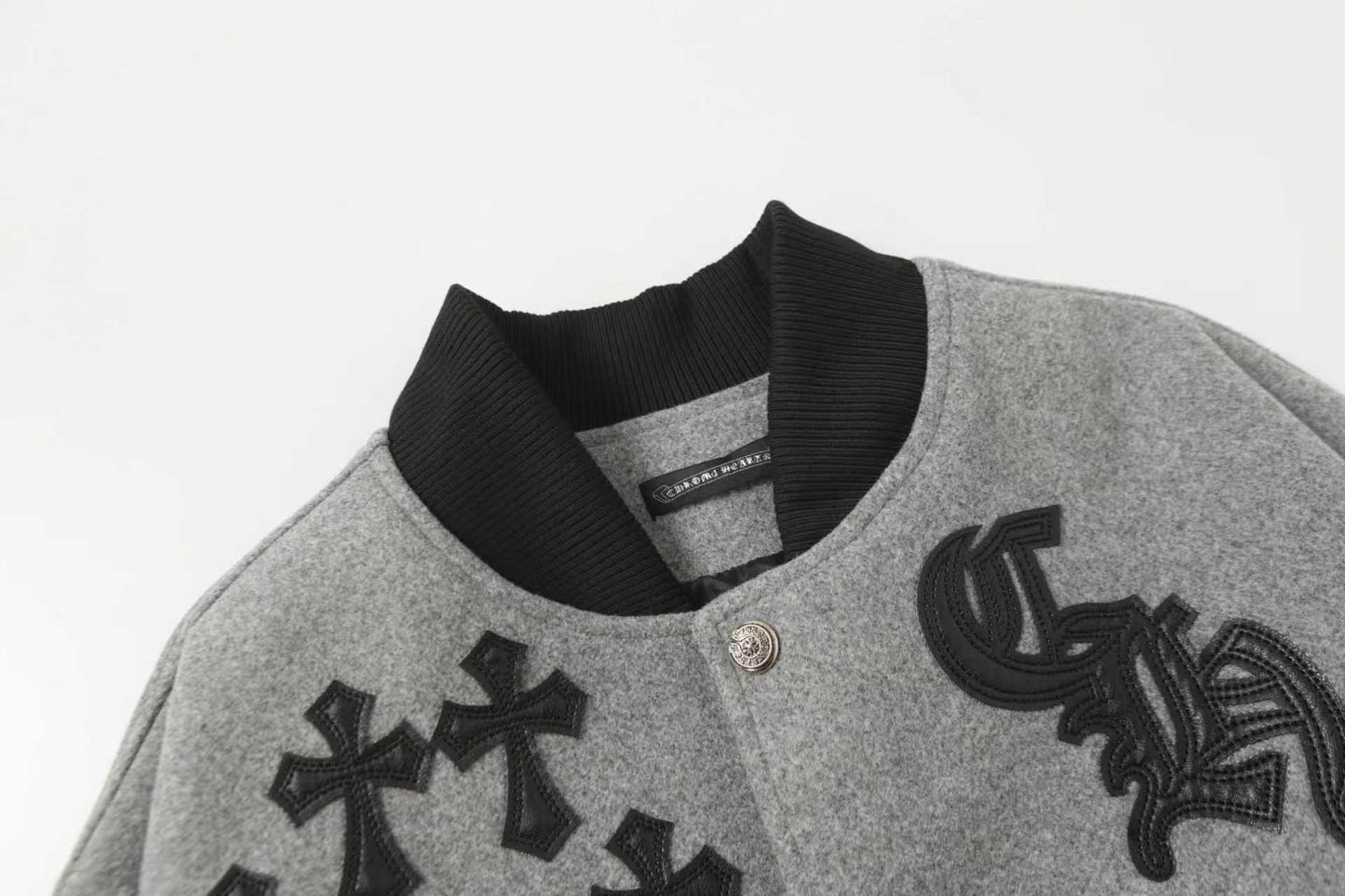 Chrome Hearts Multi Cross Varsity Jacket - Grey Black Street Jacket