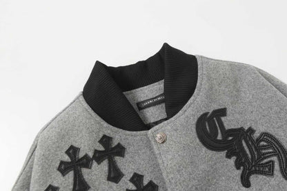 Chrome Hearts Multi Cross Varsity Jacket - Grey Black Street Jacket