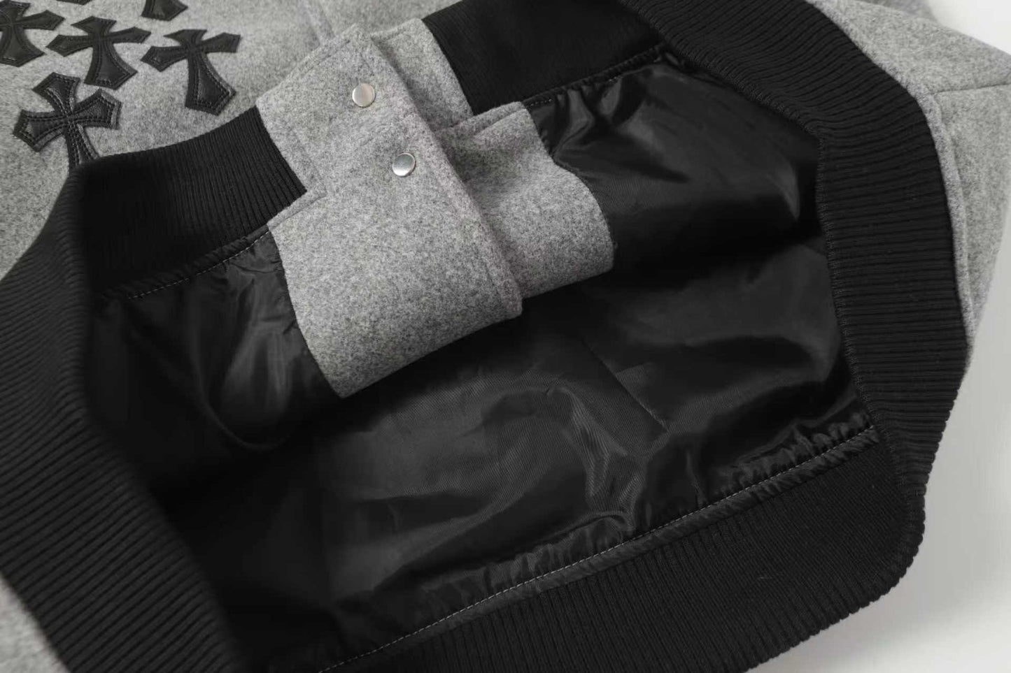 Chrome Hearts Multi Cross Varsity Jacket - Grey Black Street Jacket