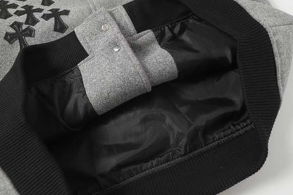 Chrome Hearts Multi Cross Varsity Jacket - Grey Black Street Jacket